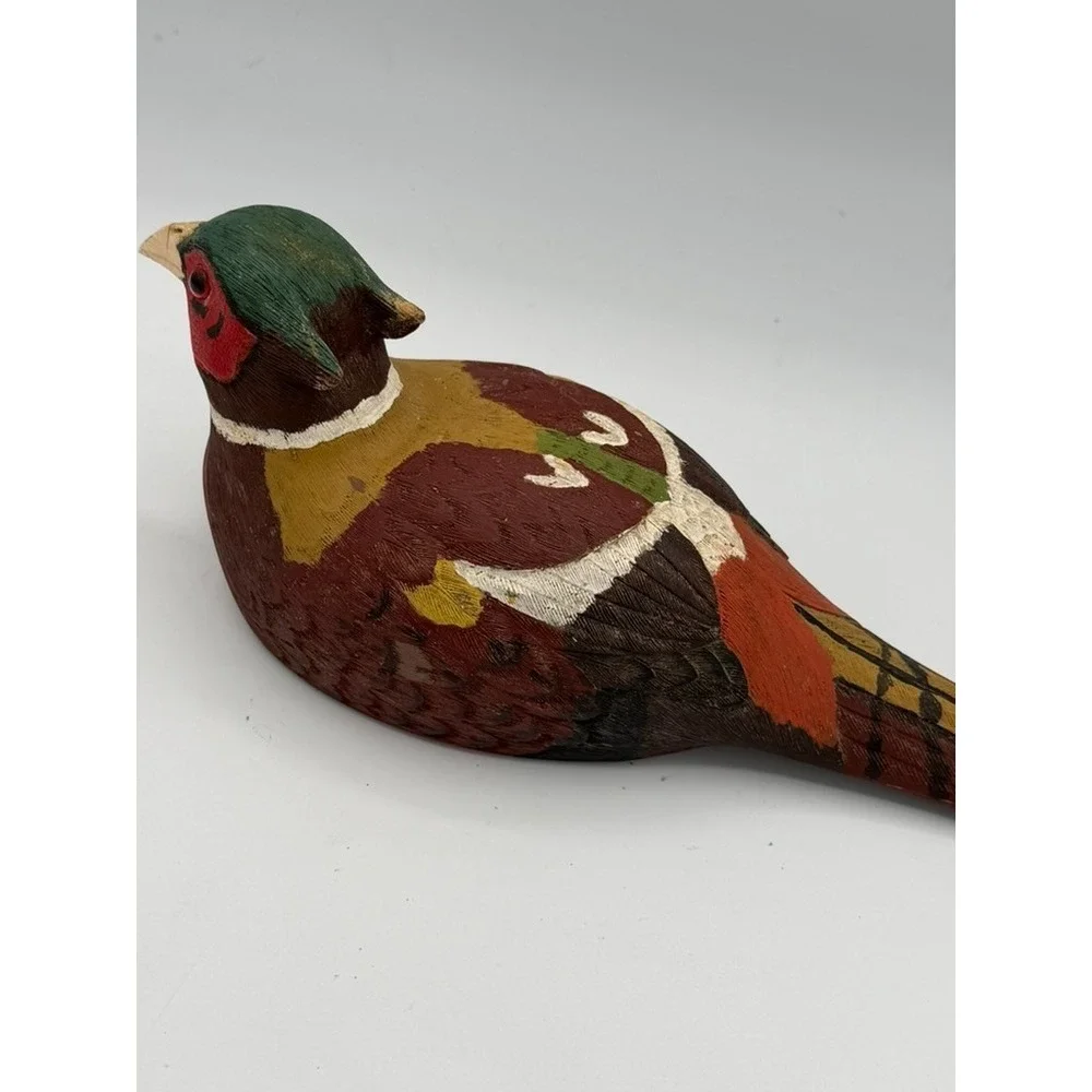 Hand Painted Carved Wood Pheasant Bird Figurine Decoy 11.5